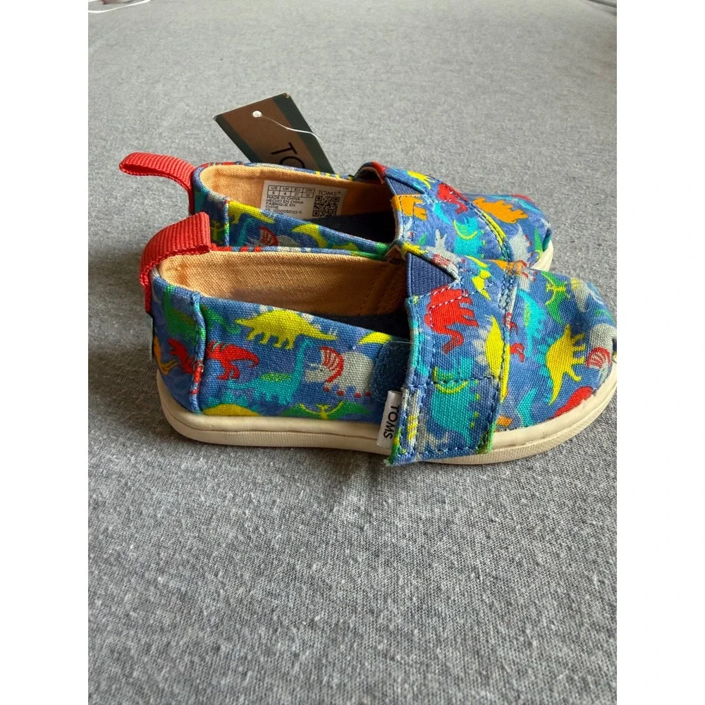 TOMS Shoes Alpargata Dinosaur Graphic Blue Multi Size 5 Toddler